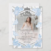 Mis Quince Fotouitnodiging Tweetalig Dusty Blue Kaart (Achterkant)