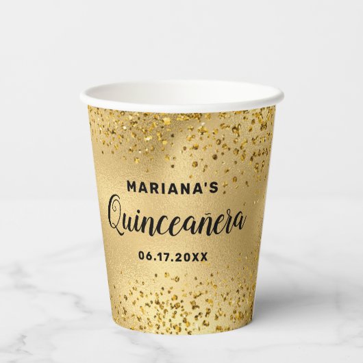 Mis Quince Gold Glitter Burgundy Dress Quinceanera Papieren Bekers (Achterkant)