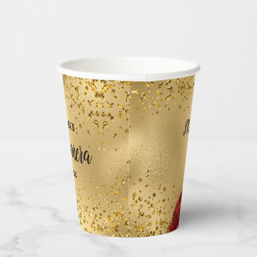 Mis Quince Gold Glitter Burgundy Dress Quinceanera Papieren Bekers (Rechts)