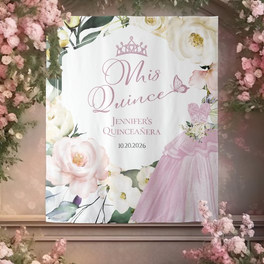 Mis Quince | Kleding Floral Quinceañera Achtergron Wandkleed
