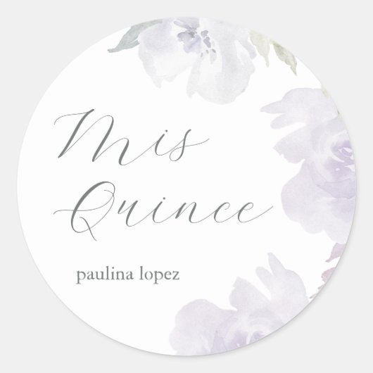Mis Quince Paarse Bloemen 15e Verjaardag Quinceañe Ronde Sticker (Voorkant)