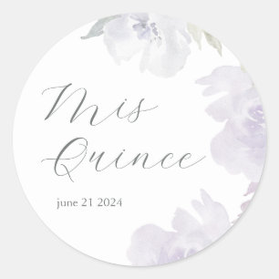 Mis Quince Paarse Bloemen 15e Verjaardag Quinceañe Ronde Sticker