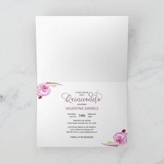 Mis Quince Paarse Bloemen Waterverf 15e Verjaardag (Binnen)