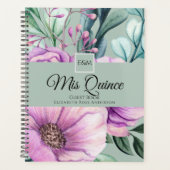 Mis QUINCE Paarse Bloemige Quinceanera GASTBOEK NI Planner (Voorkant)