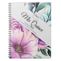 Mis QUINCE Paarse Floral Quinceanera GUESTBOOK NIE