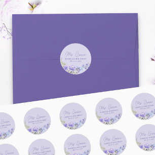 Mis Quince Paarse Peri Bloemige Quinceanera Sticke Ronde Sticker