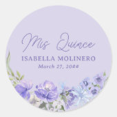 Mis Quince Paarse Peri Bloemige Quinceanera Sticke Ronde Sticker (Voorkant)