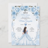 Mis Quince Poeder Blauw Bloemen Kroon Quinceañera Kaart (Voorkant)