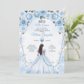 Mis Quince Poeder Blauw Bloemen Kroon Quinceañera Kaart (Staand voorkant)
