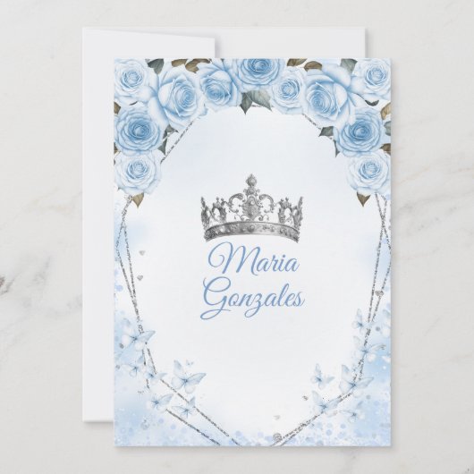 Mis Quince Poeder Blauw Bloemen Kroon Quinceañera Kaart (Achterkant)