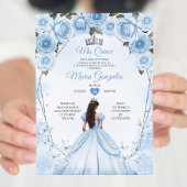Mis Quince Poeder Blauw Bloemen Kroon Quinceañera Kaart