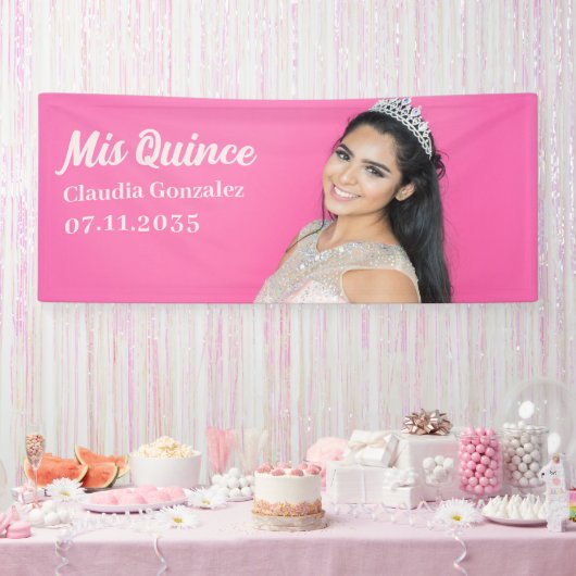 Mis Quince Quinceañera 15e verjaardag aangepaste f Spandoek (Feest)