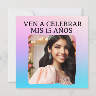 Mis Quince Quinceañera Foto Rosa Azul Morado Kaart