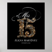 Mis Quince Quinceanera gouden ontwerp welkomstbord Poster (Voorkant)