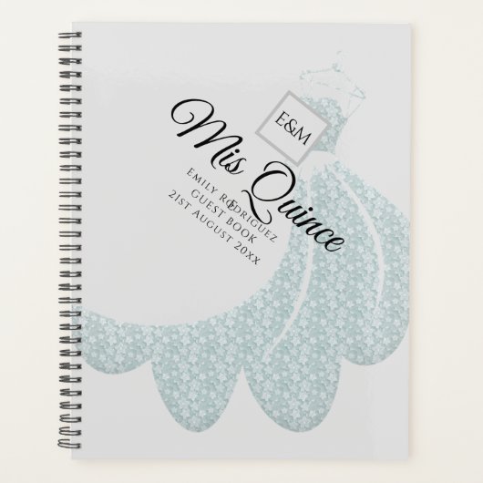 Mis Quince Quinceanera-jurk gastboek Zilver Planner (Voorkant)