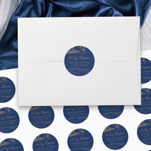 Mis Quince Royal Blue en Gold Leaf 15-jarig Ronde Sticker