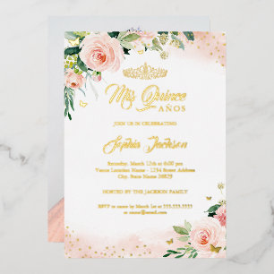 Mis Quince Roze Bloemfotografie Quinceanera Verjaa Folie Uitnodiging