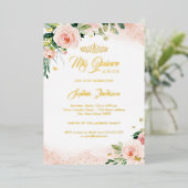 Mis Quince Roze Gouden Bloem Quinceanera Verjaarda Folie Uitnodiging (Staand Voorkant)
