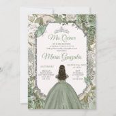 Mis Quince Sage Groen & Zilver Bloemen Quinceañera Kaart (Voorkant)