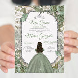 Mis Quince Sage Groen & Zilver Bloemen Quinceañera Kaart<br><div class="desc">Sage Groen & Zilver Bloemen Quinceañera Uitnodiging Mis Quince Anos,  15e verjaardag, </div>