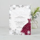 Mis Quince Snowflake Burgundy Quinceanera Folie Uitnodiging (Staand Voorkant)