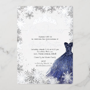 Mis Quince Snowflake Navy Quinceanera Folie Uitnodiging