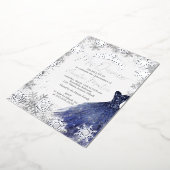Mis Quince Snowflake Navy Quinceanera Folie Uitnodiging (Gedraaid)