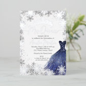 Mis Quince Snowflake Navy Quinceanera Folie Uitnodiging (Staand Voorkant)