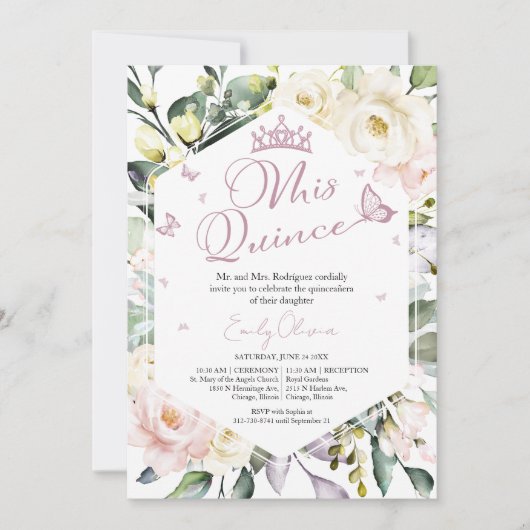 Mis Quince | Vlinderbloemenfoto Quinceañera Kaart (Voorkant)
