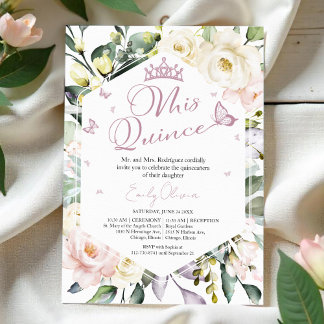 Mis Quince | Vlinderbloemenfoto Quinceañera Kaart
