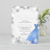 Mis Quince Winter Snowflake Blue Quinceanera Folie Uitnodiging (Staand Voorkant)