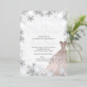 Mis Quince Winter Snowflake Blush Quinceanera Folie Uitnodiging (Staand Voorkant)