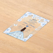 Mis Quince Zacht Blauw & Zilver Bloemen Quinceañer Acryl Uitnodigingen (Laagn)