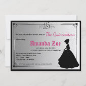 Mis Quince Zwart-Wit Elegante uitnodiging (Voorkant)