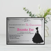 Mis Quince Zwart-Wit Elegante uitnodiging (Staand voorkant)