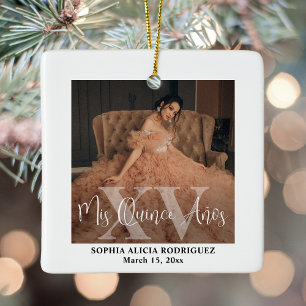 Mis XV Años 2 Foto Quinceañera Keepsake Modern Keramisch Ornament