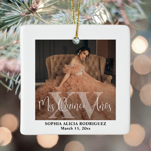 Mis XV Años 2 Foto Quinceañera Keepsake Modern Keramisch Ornament