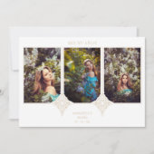 Mis XV Años Español 3 Fotos Efecto Encaje Dorado Kaart (Voorkant)