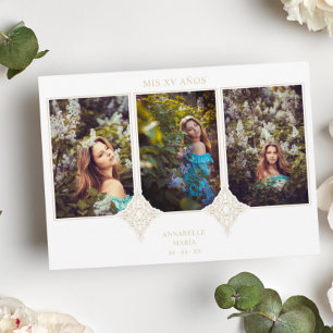 Mis XV Años Español 3 Fotos Efecto Encaje Dorado Kaart