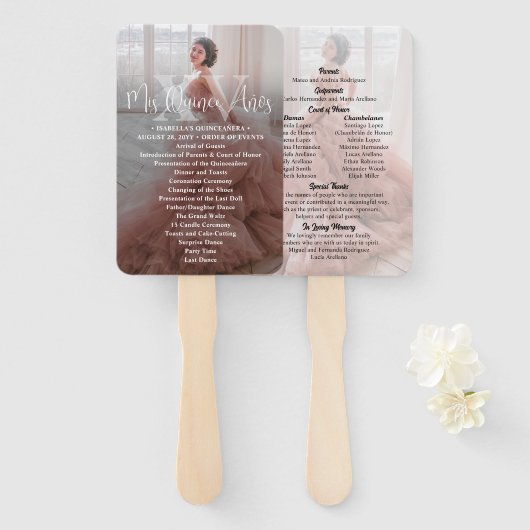 Mis XV Años Modern 2 Foto Quinceañera Programma Handwaaier (Voorkant en achterkant)