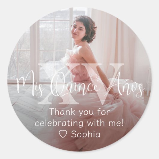 Mis XV Años Moderne foto Quinceañera Dank u Ronde Sticker (Voorkant)