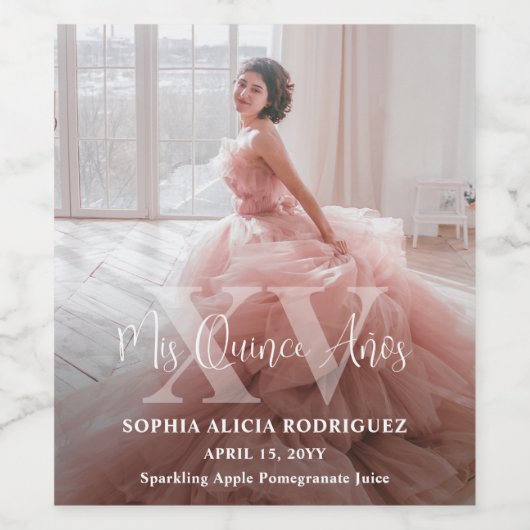 Mis XV Años Quinceañera Foto Modern 15e verjaardag Wijn Etiket (Enkel label)