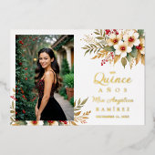 Mis XV Delicate Christmas Spanish Floral Photo Folie Uitnodiging (Voorkant)