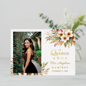 Mis XV Delicate Christmas Spanish Floral Photo Folie Uitnodiging (Staand Voorkant)