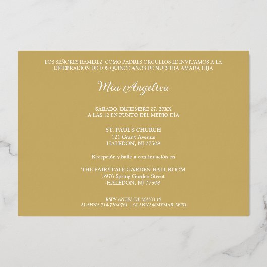 Mis XV Delicate Christmas Spanish Floral Photo Folie Uitnodiging (Achterkant)