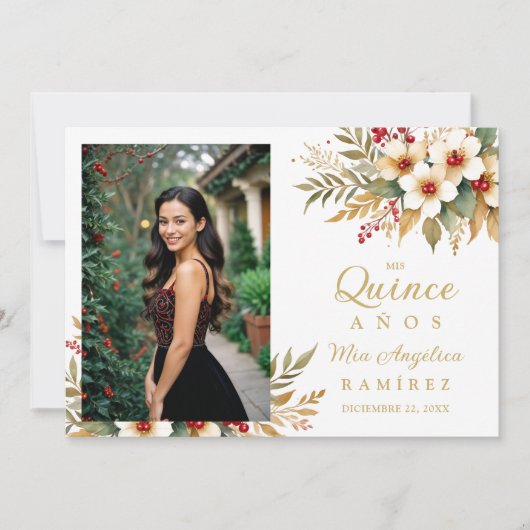 Mis XV Delicate Christmas Spanish Floral Photo Kaart (Voorkant)