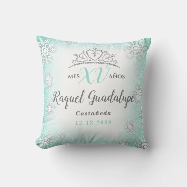 Mis XV Winter Wonderland Quinceañera Crown Pillow Kussen (Voorkant)