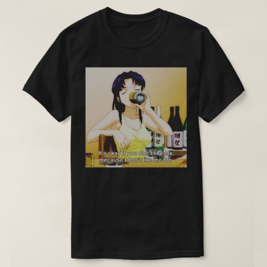 Misato Katsuragi Drinking Yebisu Beer T-shirt (Design voorkant)
