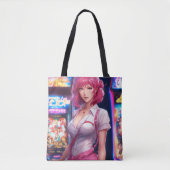 Misato Katsuragi met roze haar canvas tas (Voorkant)