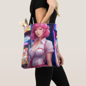Misato Katsuragi met roze haar canvas tas (Dichtbij)